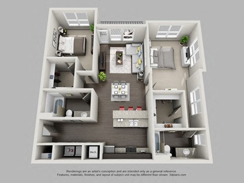 2 Bedroom 2 Bathroom Floor Plan